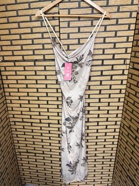 Rowme Tan Mesh Floral Midi Dress Size Small